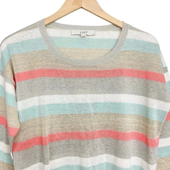 Ann Taylor Loft Striped Linen Sweater 3/4 Sleeve Size Small - Picture 2 of 5